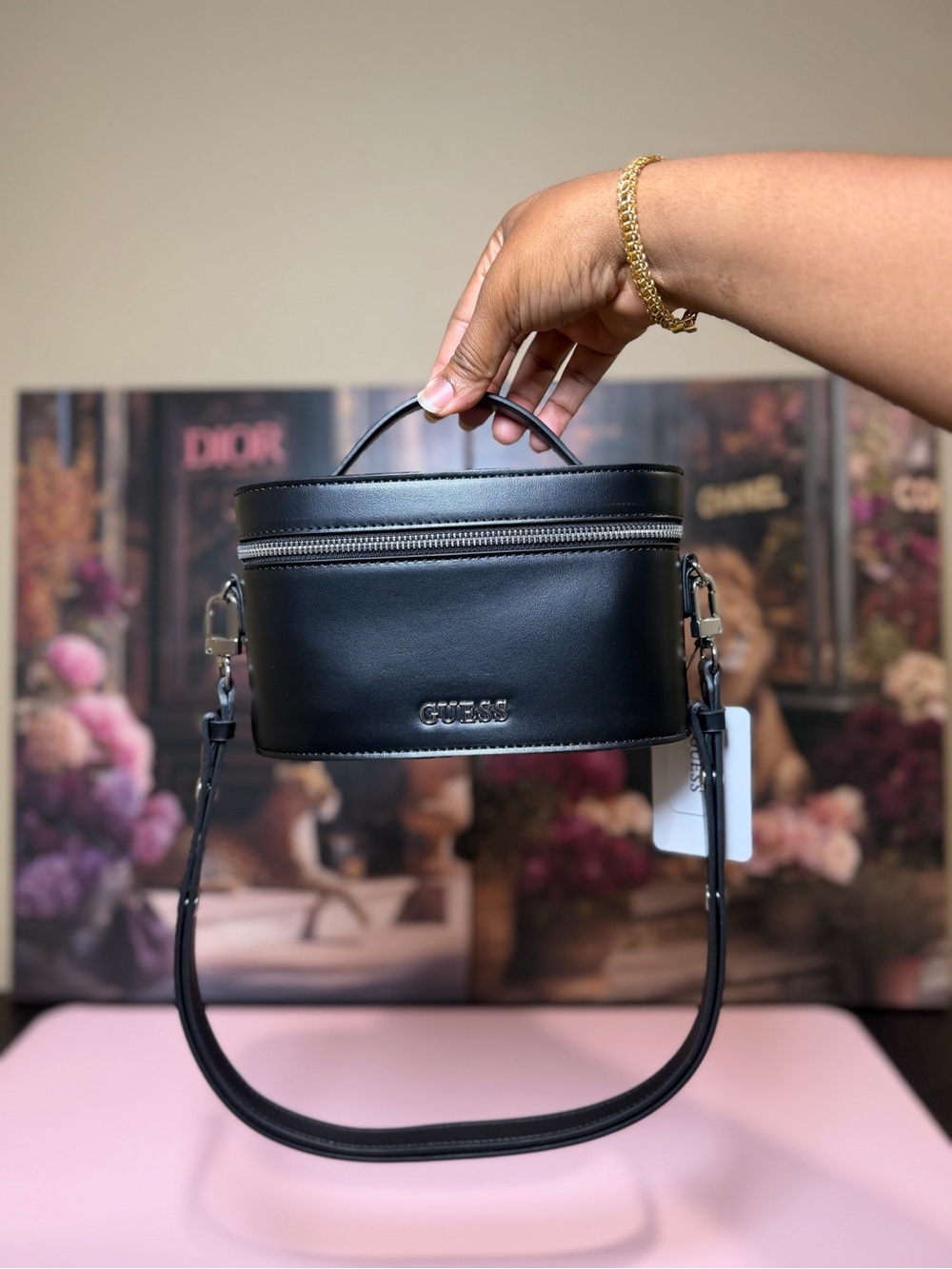 GUESS Black Mini Top-Handle Crossbody Vanity Bag
